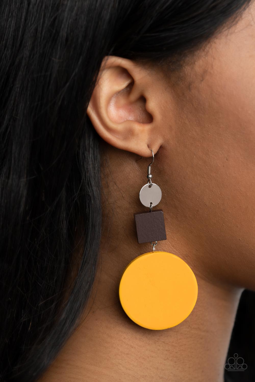 Modern Materials - Yellow Wooden Disc Paparazzi Earrings