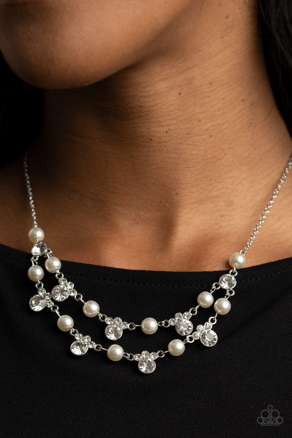 Royal Announcement - White Pearls & White Rhinestone Paparazzi Necklace & matching earrings