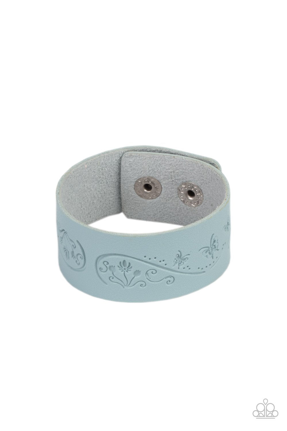 Butterfly Canopy - Blue Embossed Leather Paparazzi Snap Bracelet