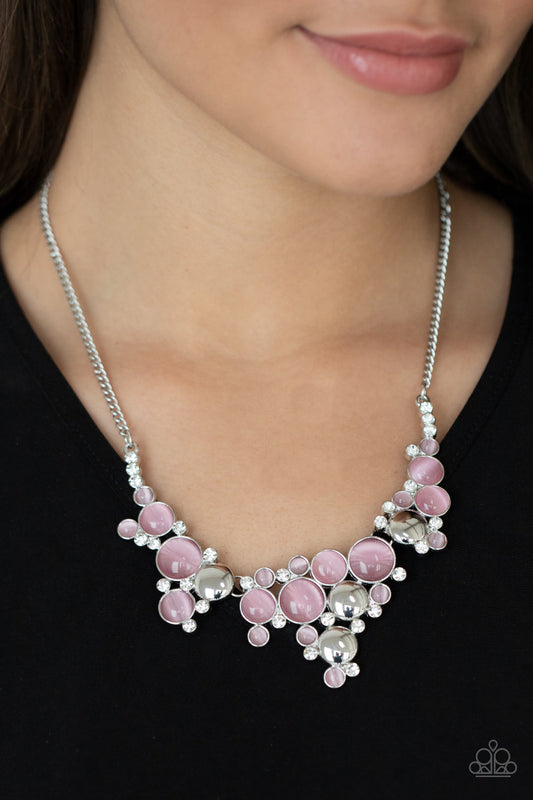 Fairytale Affair - Pink Cat's Eye Stone & White Rhinestone Paparazzi Necklace & matching earrings