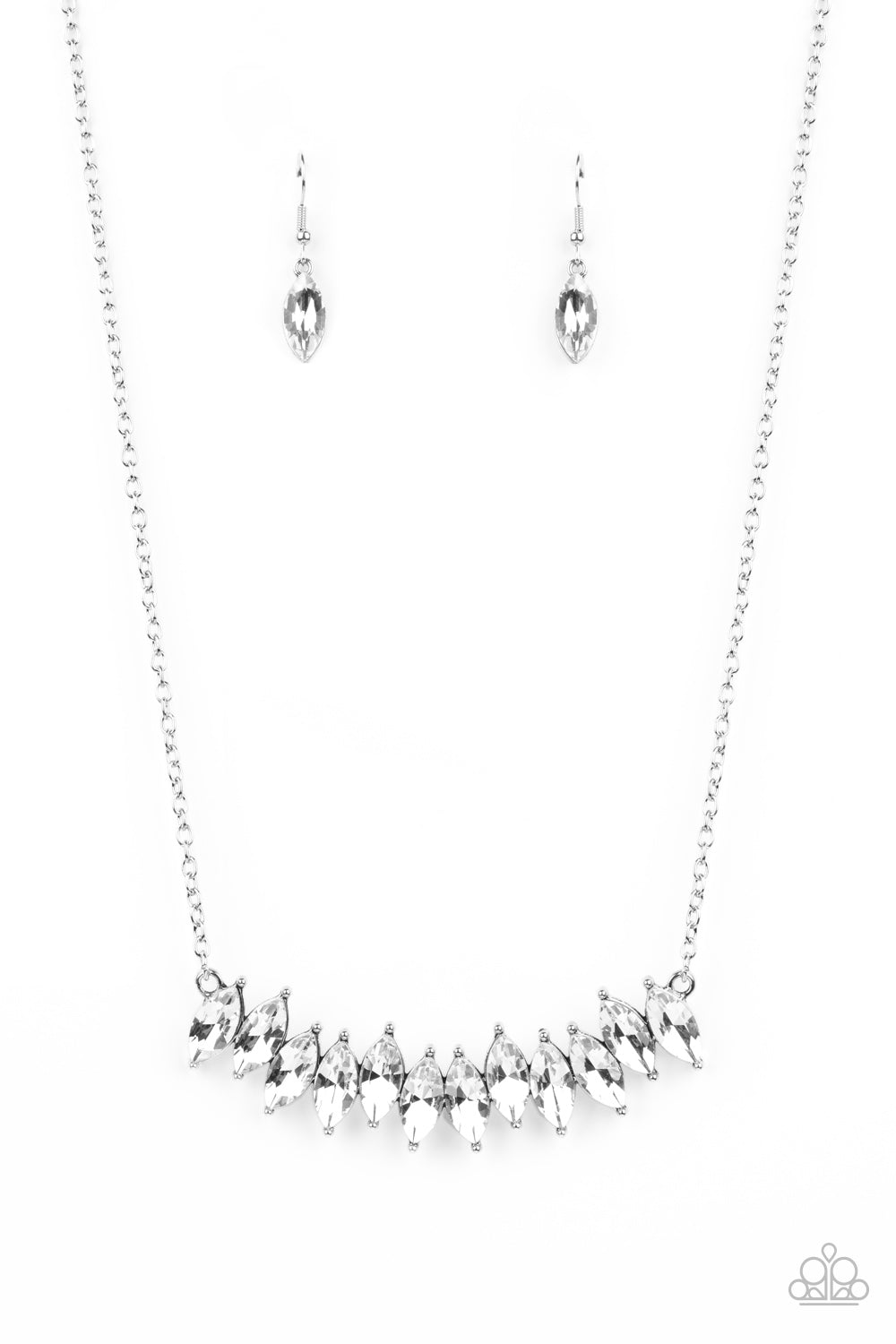 Icy Intensity - White Marquise Cut Rhinestone Collar Paparazzi Necklace & matching earrings
