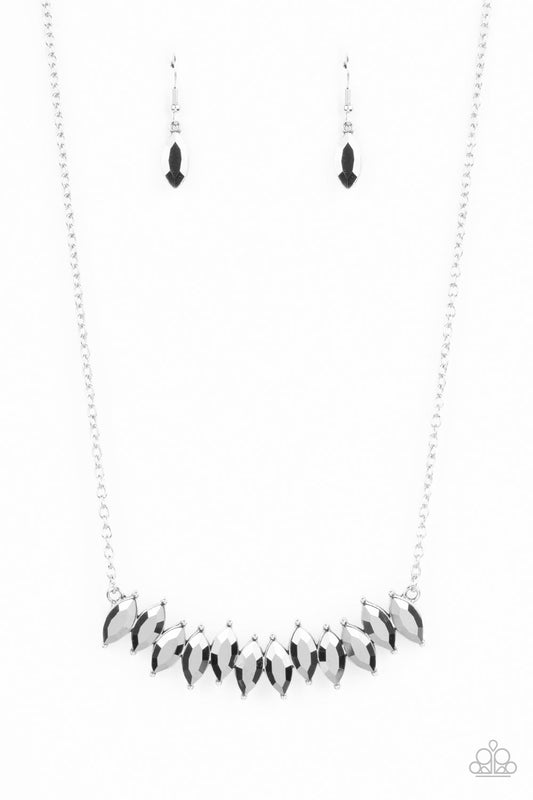 Icy Intensity - Silver Hematite Marquise Cut Rhinestone Collar Paparazzi Necklace & matching earrings