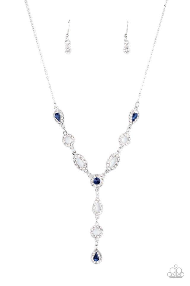 Royal Redux - Blue & White Rhinestone Extended Pendant Paparazzi Necklace & matching earrings
