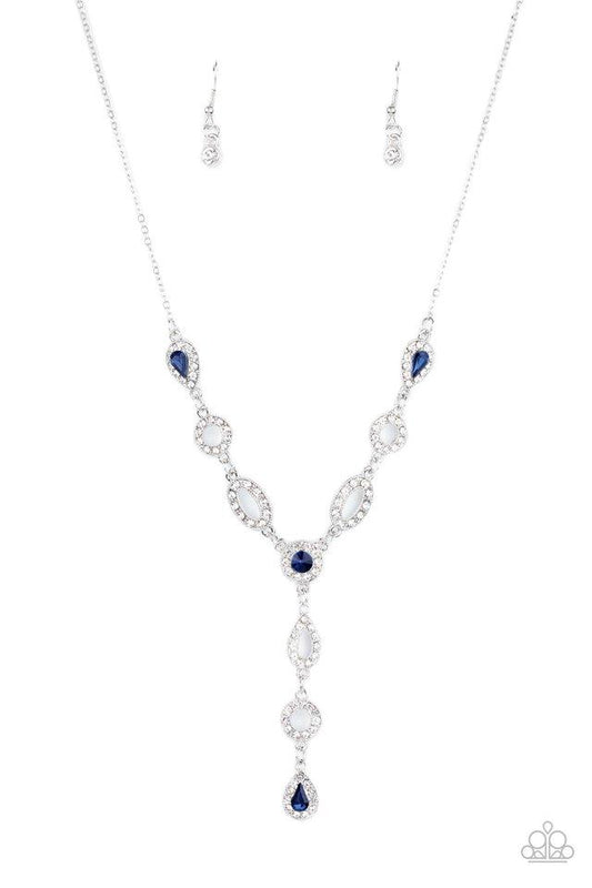 Royal Redux - Blue & White Rhinestone Extended Pendant Paparazzi Necklace & matching earrings