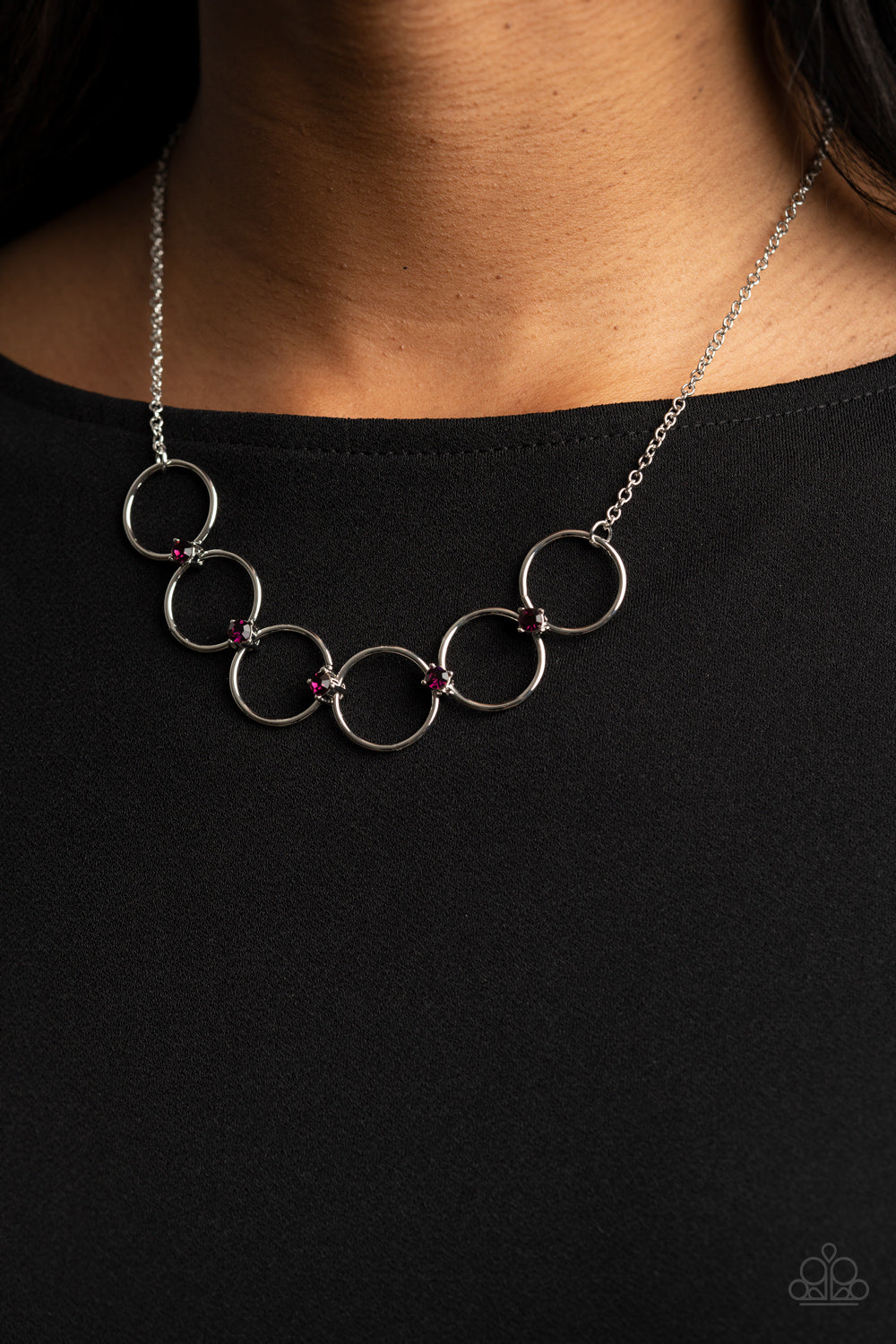 Regal Society - Purple Dainty Rhinestones & Silver Rings Paparazzi Necklace & matching earrings
