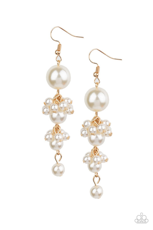 Ageless Applique - Gold/White Pearl Paparazzi Earrings