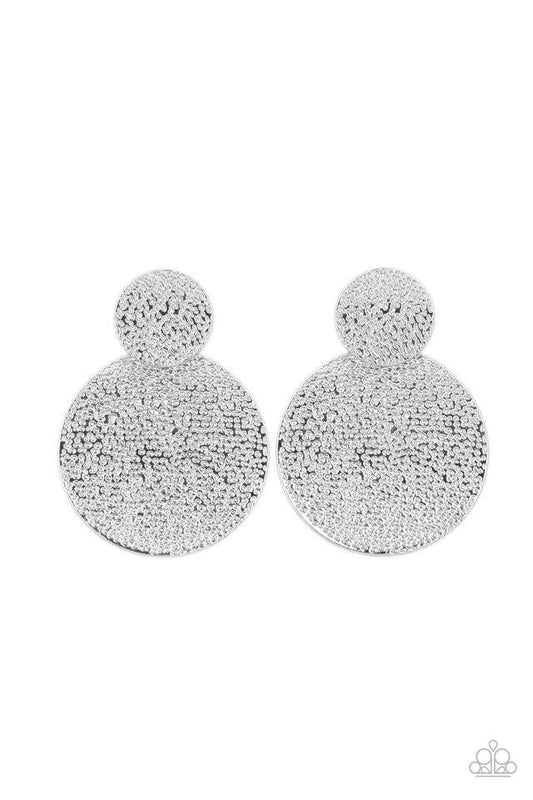 Refined Relic - Silver Hammered Curved Disc Paparazzi Earrings