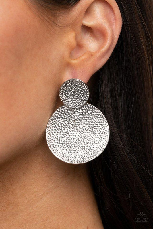Refined Relic - Silver Hammered Curved Disc Paparazzi Earrings