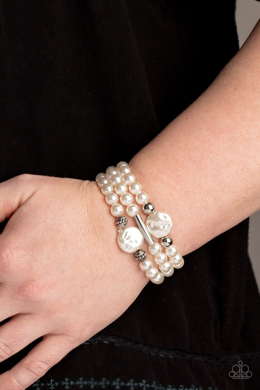 Exquisitely Elegant - White Pearl Set of 3 Paparazzi Stretch Bracelets
