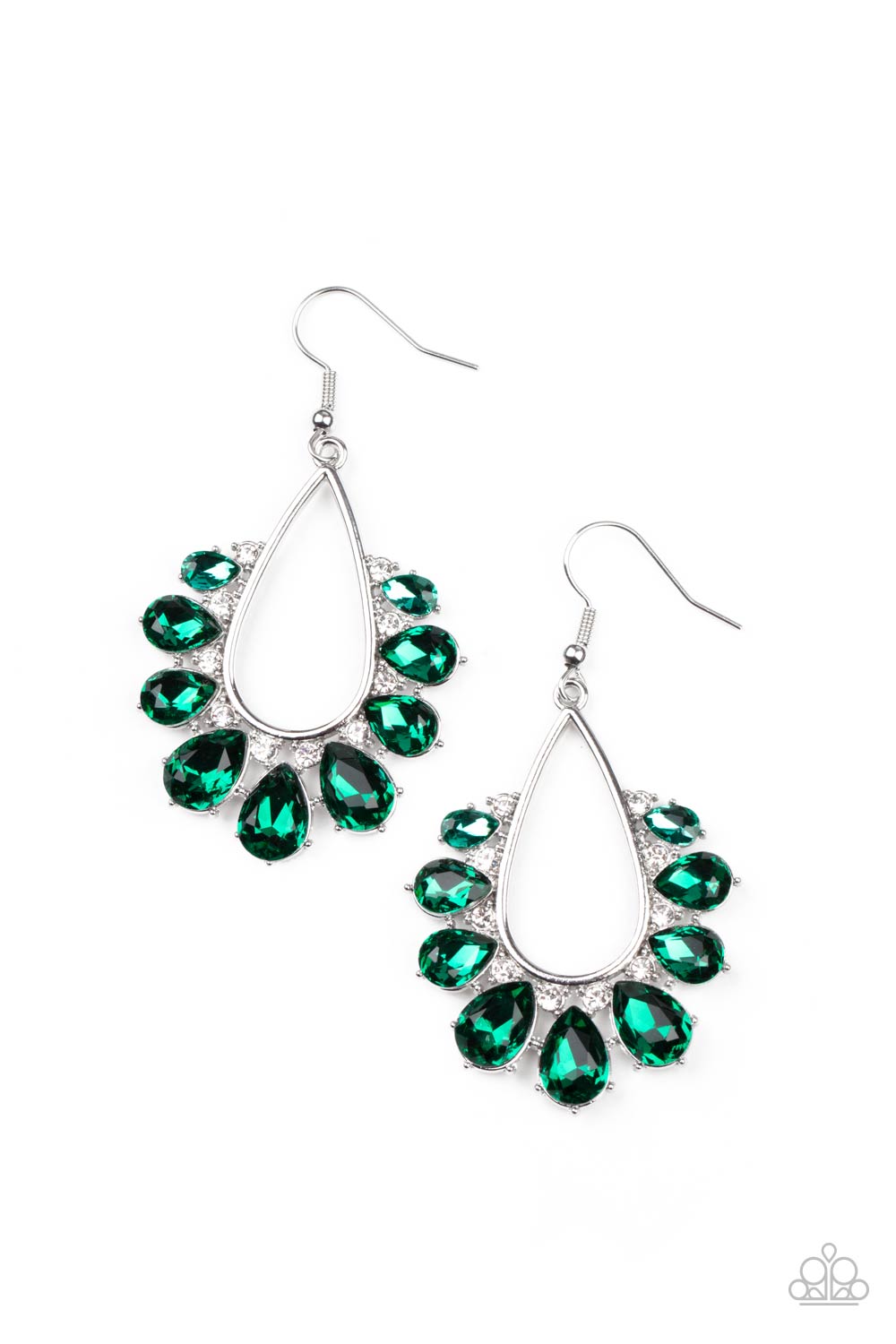 Two Can Play That Game - Green Teardrop Rhinestone Paparazzi Earrings