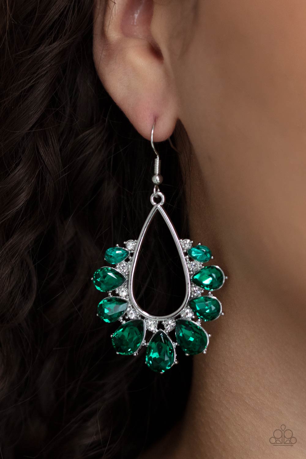 Two Can Play That Game - Green Teardrop Rhinestone Paparazzi Earrings