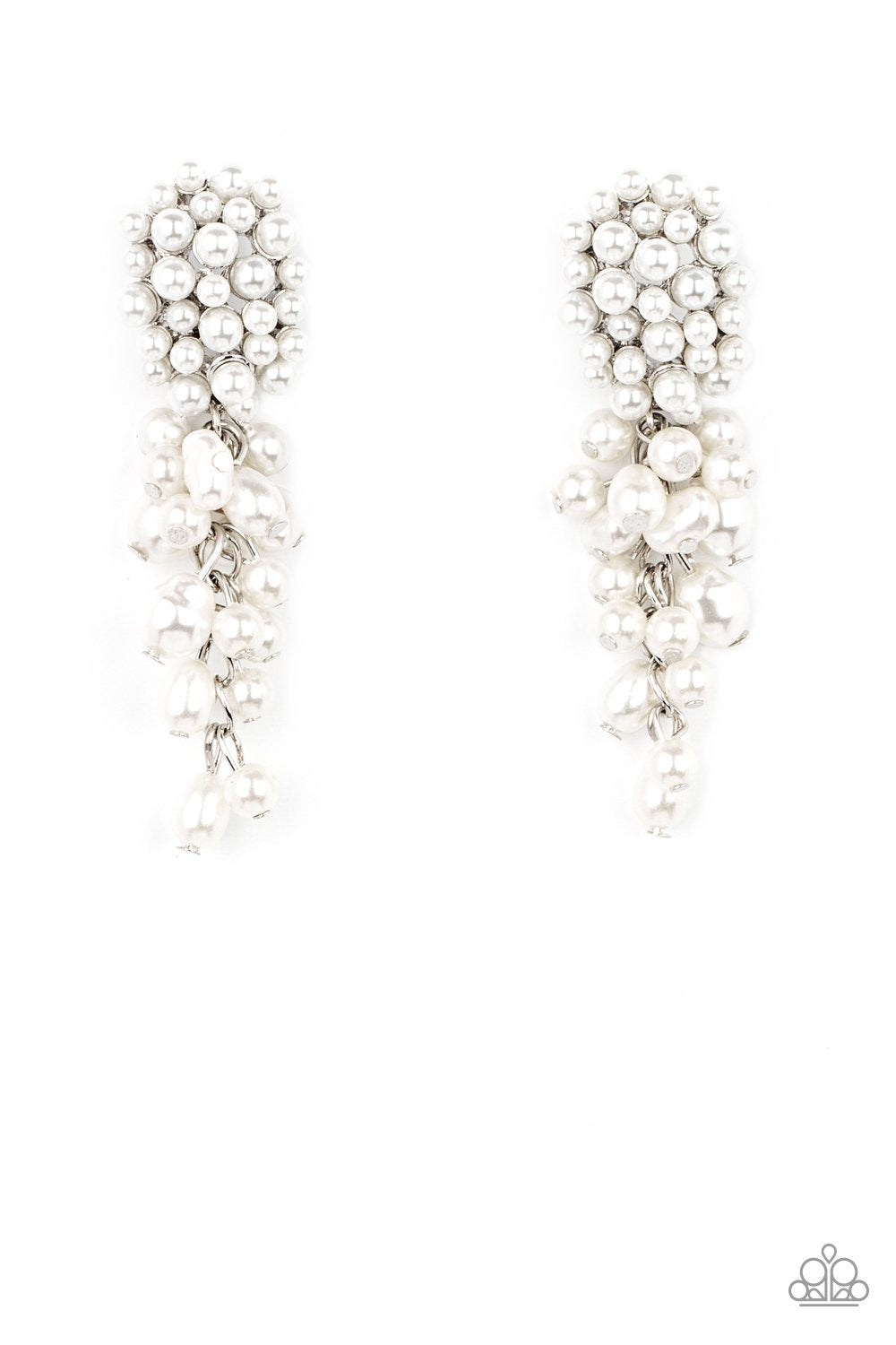 Fabulously Flattering - White Bubbly Pearl Tassel Paparazzi Post Earrings