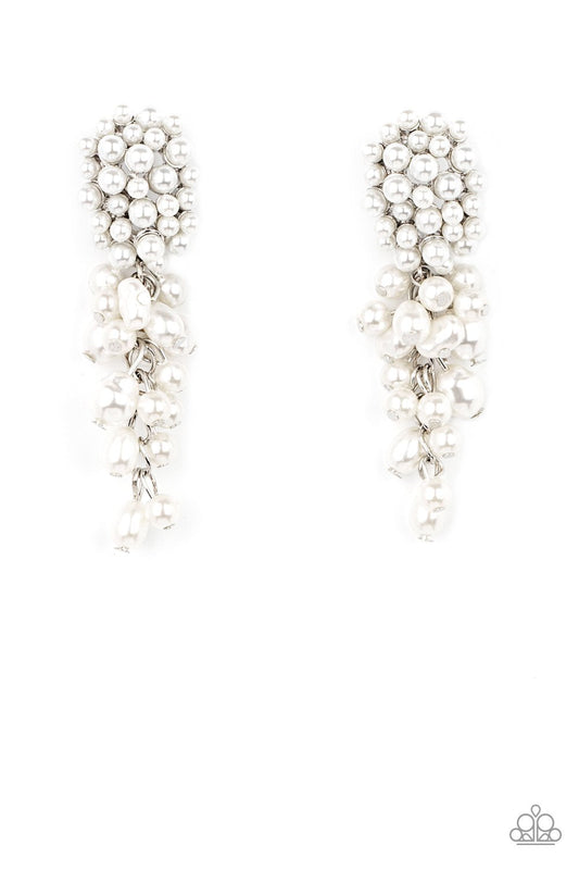 Fabulously Flattering - White Bubbly Pearl Tassel Paparazzi Post Earrings
