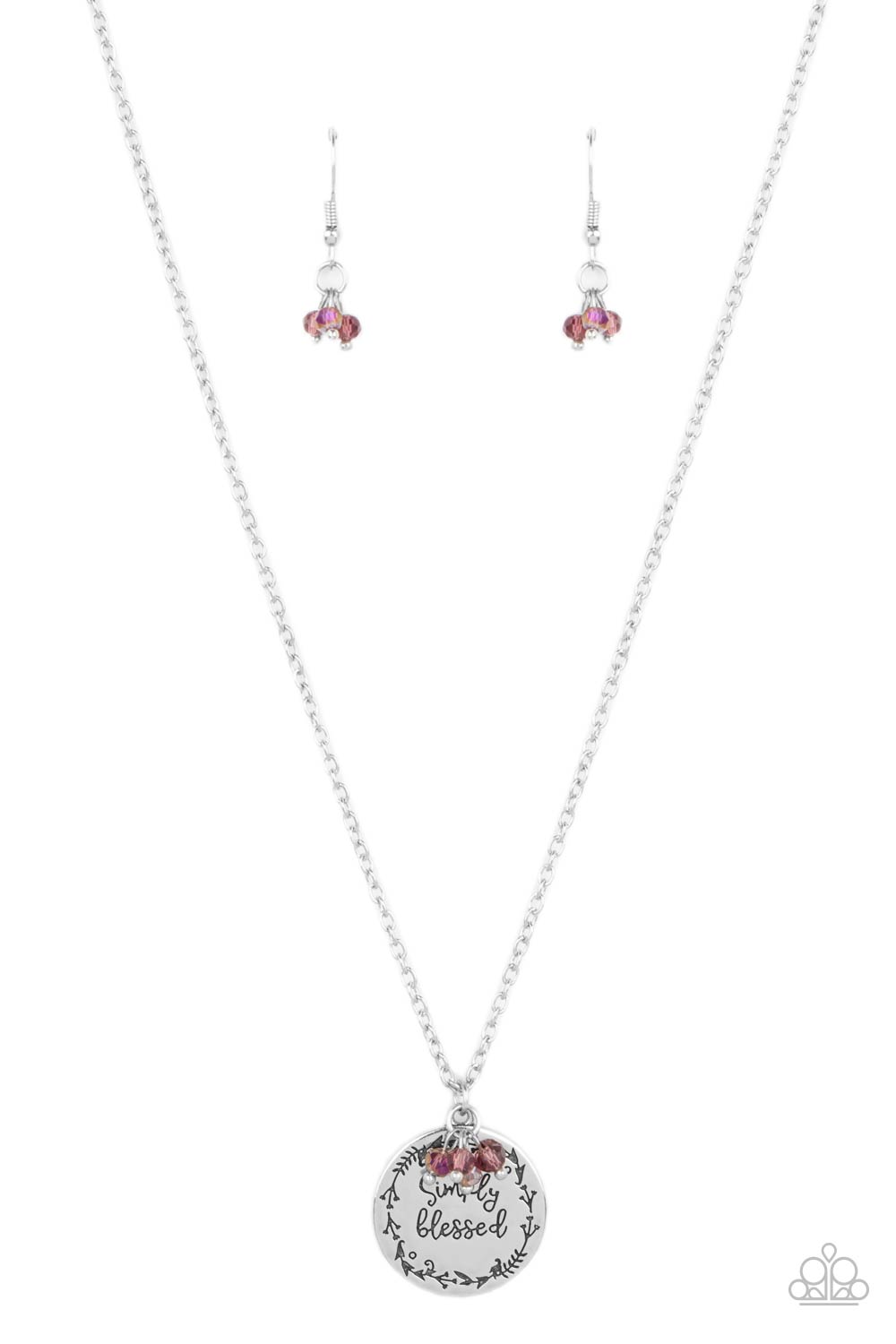 Simple Blessings - Purple Dainty Crystal-Like Beads & Simply Blessed Pendant Paparazzi Necklace & matching earrings