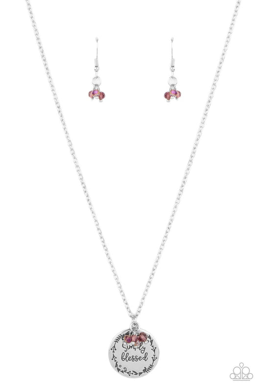 Simple Blessings - Purple Dainty Crystal-Like Beads & Simply Blessed Pendant Paparazzi Necklace & matching earrings