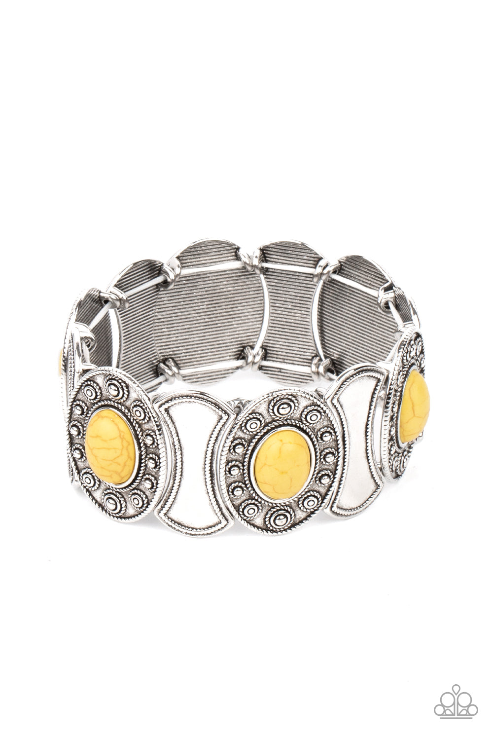 Desert Relic - Yellow Stone Enhanced Silver Frame Paparazzi Stretch Bracelet