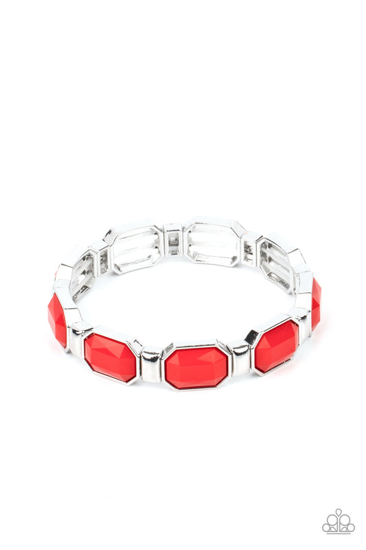 Fashion Fable - Red Faceted Beaded Paparazzi Stretch Bracelet