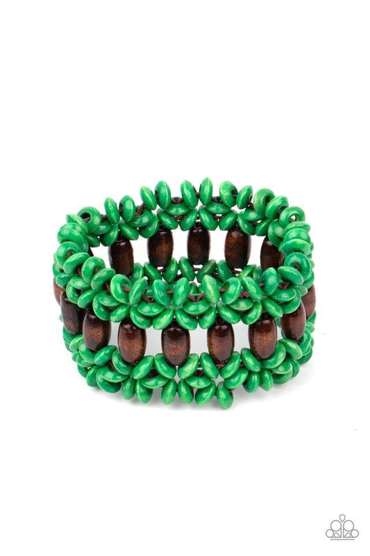 Bali Beach Retreat - Green & Brown Wooden Bead Paparazzi Stretch Bracelet