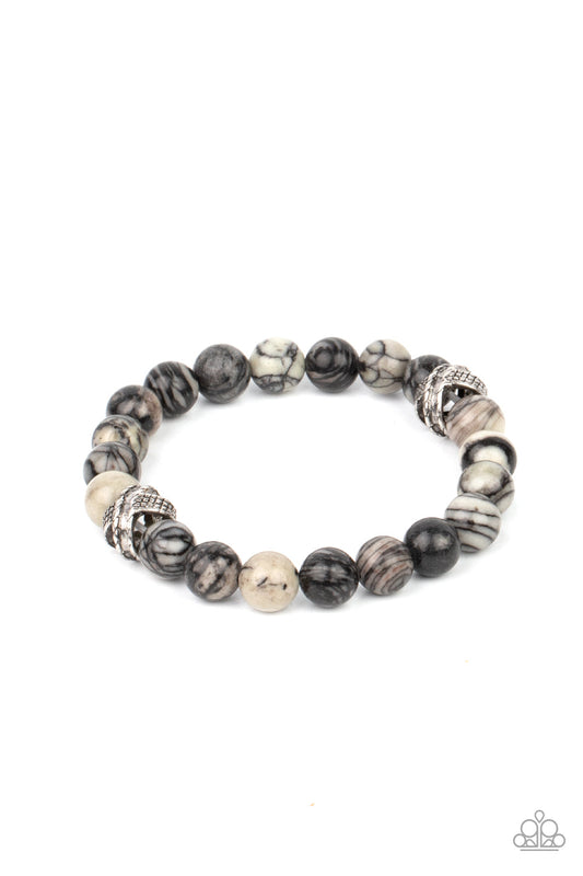 ZEN Commandments - Black & White Earthy Stone Paparazzi Stretch Bracelet