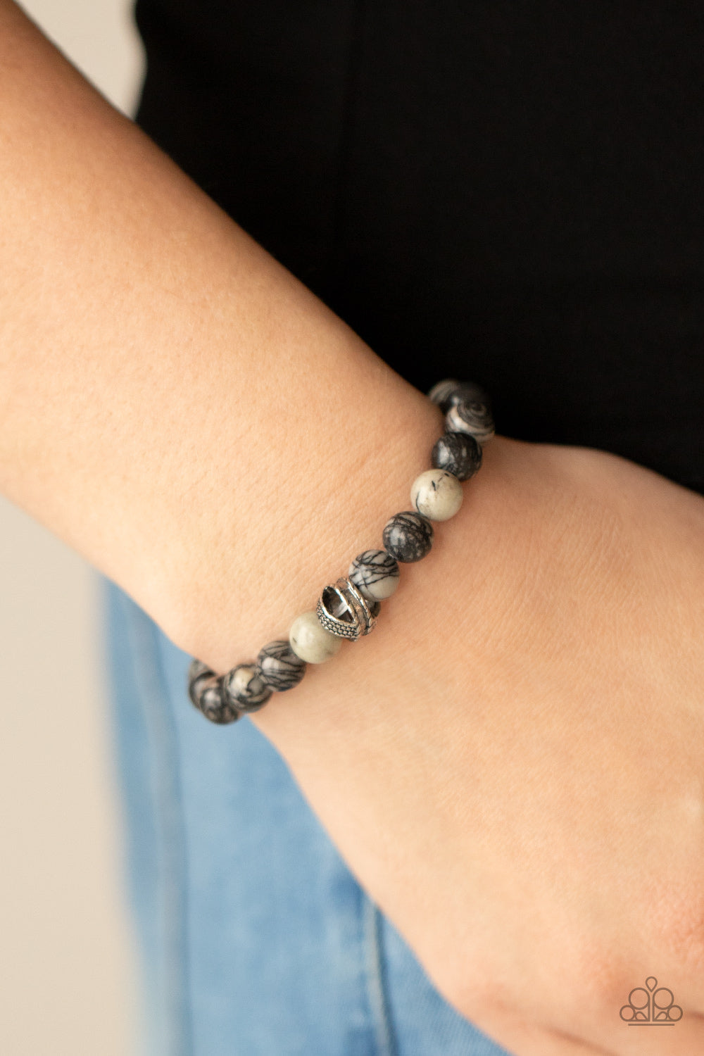 ZEN Commandments - Black & White Earthy Stone Paparazzi Stretch Bracelet