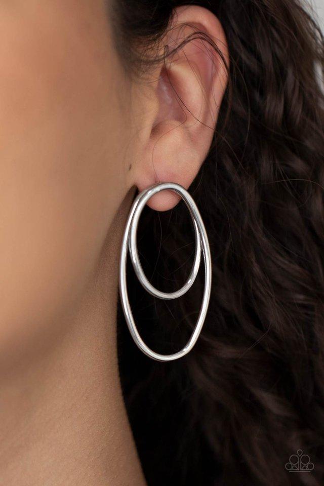 So OVAL-Dramatic - Silver Stacked Oval Paparazzi Post Earrings