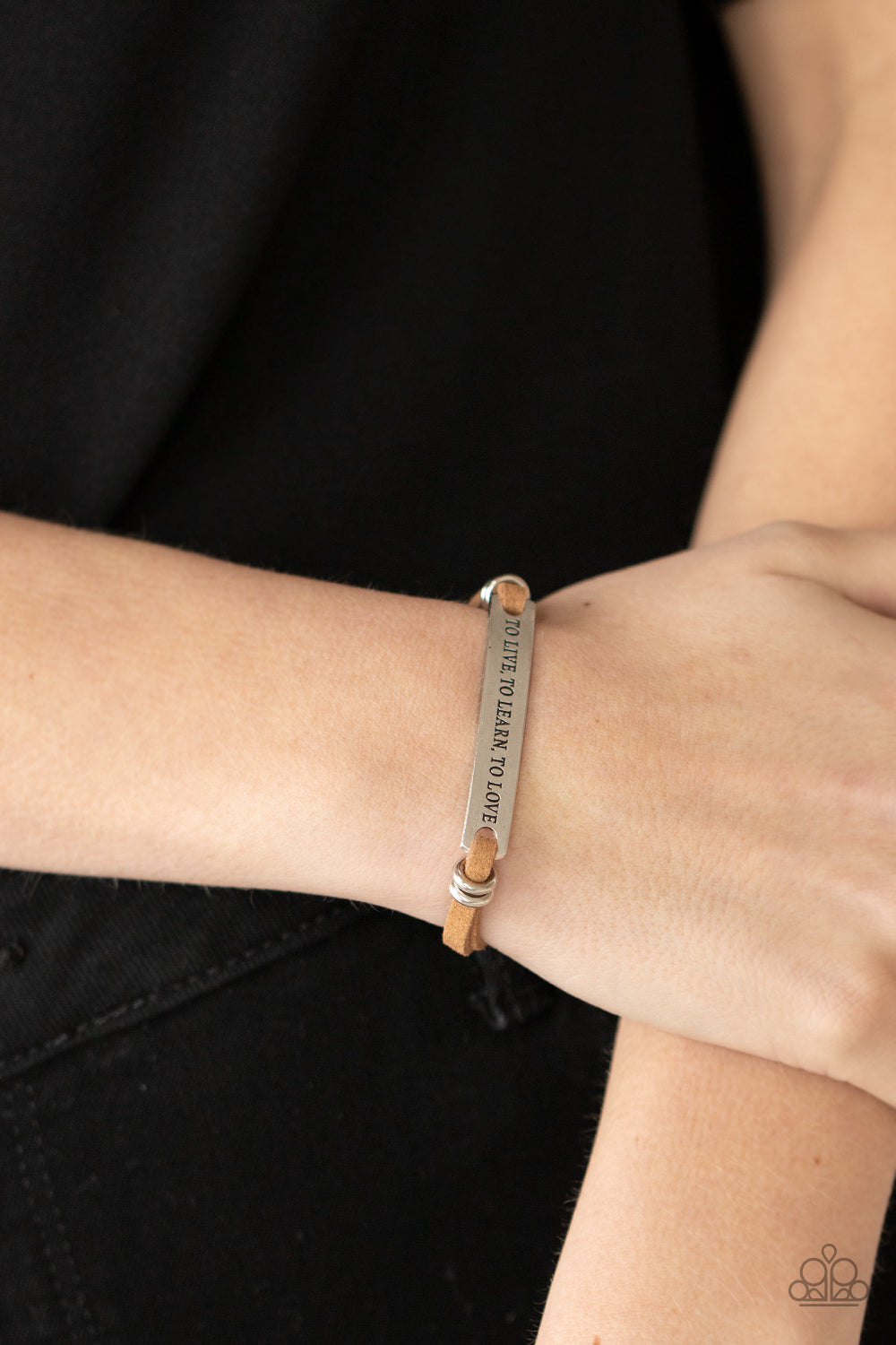 To Live, To Learn, To Love - Brown Suede & Stamped Silver Plate Paparazzi Urban Bracelet