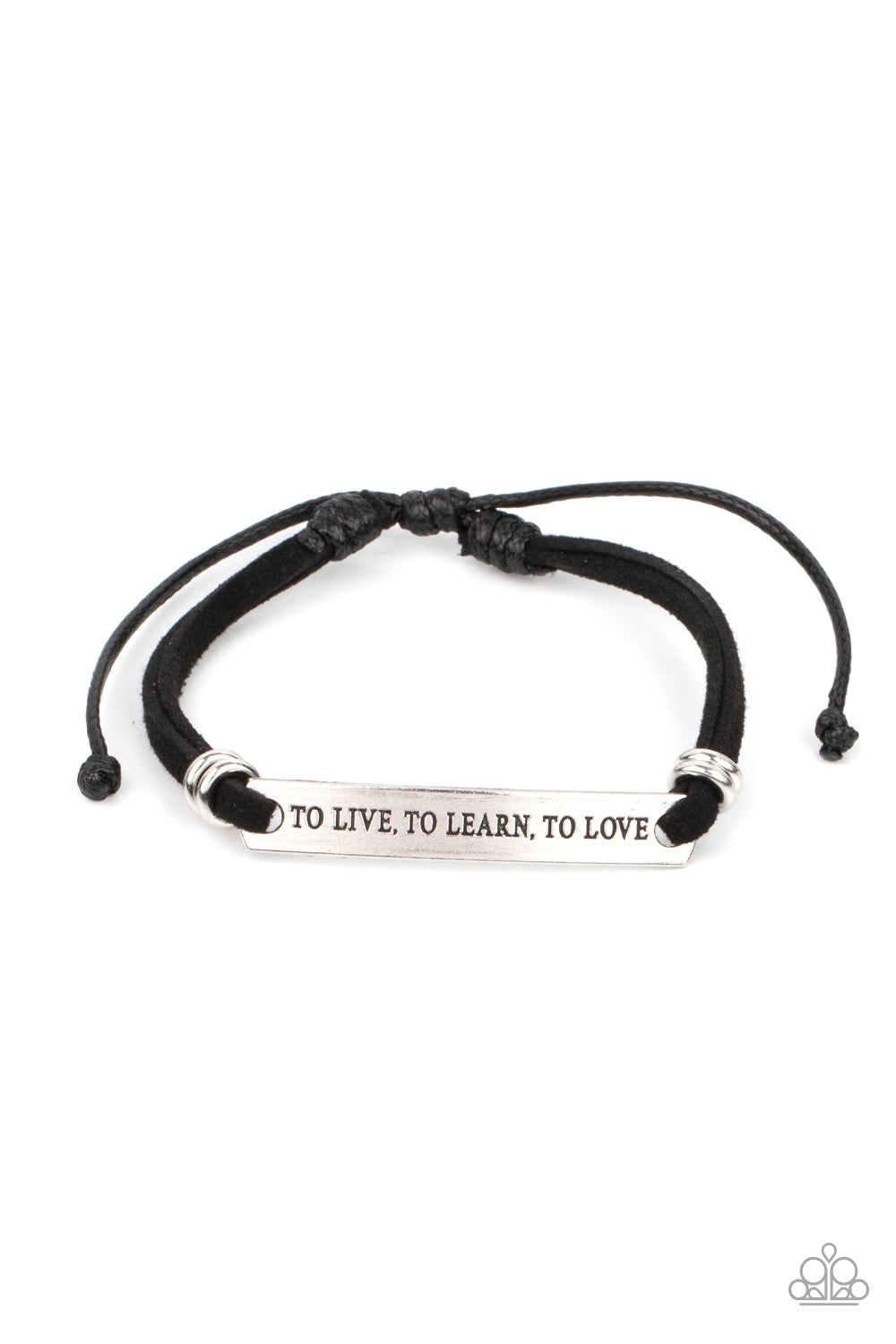 To Live, To Learn, To Love - Black Cording & Silver Stamped "To Live, To Learn, To Love" Paparazzi Urban Bracelet