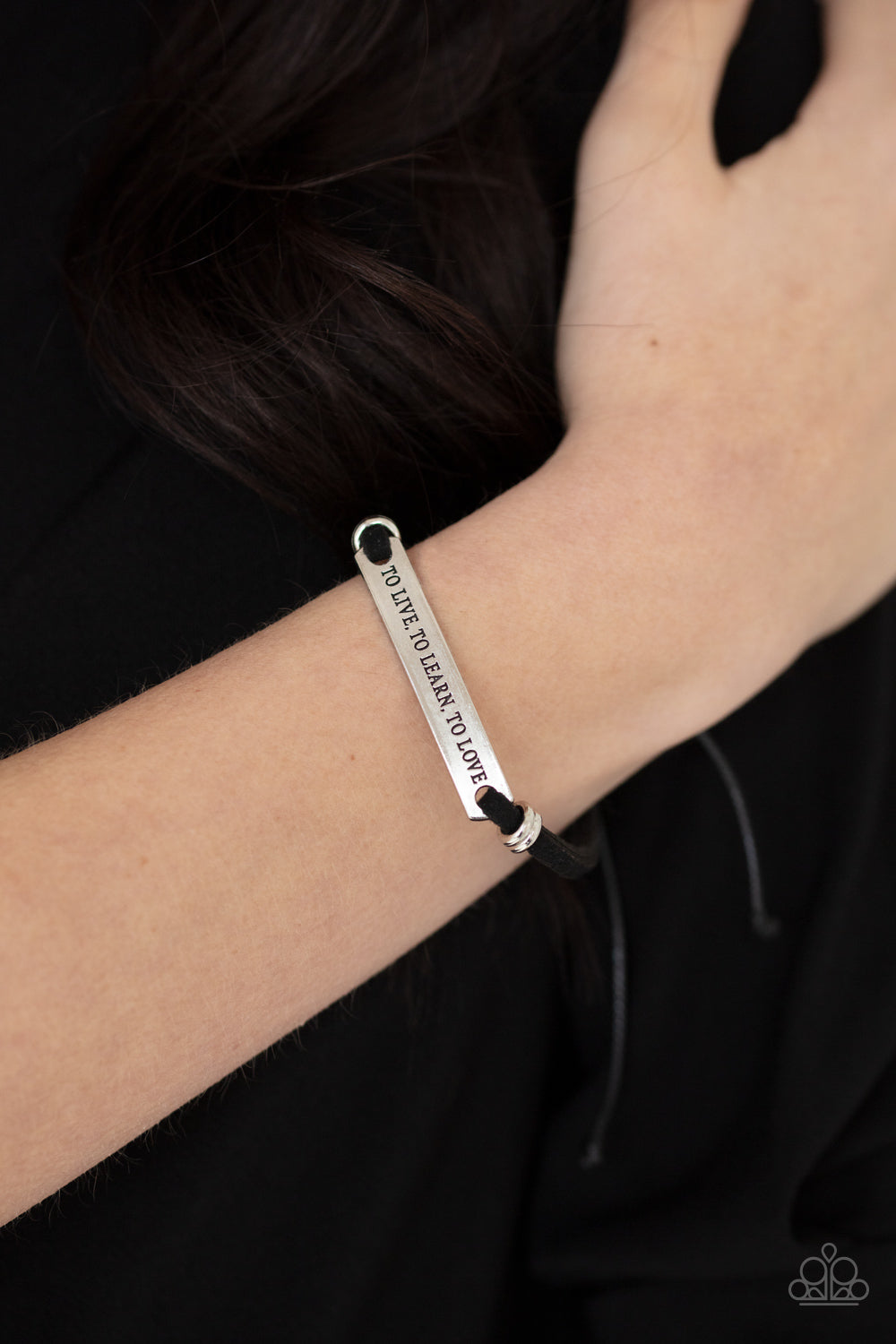 To Live, To Learn, To Love - Black Cording & Silver Stamped "To Live, To Learn, To Love" Paparazzi Urban Bracelet