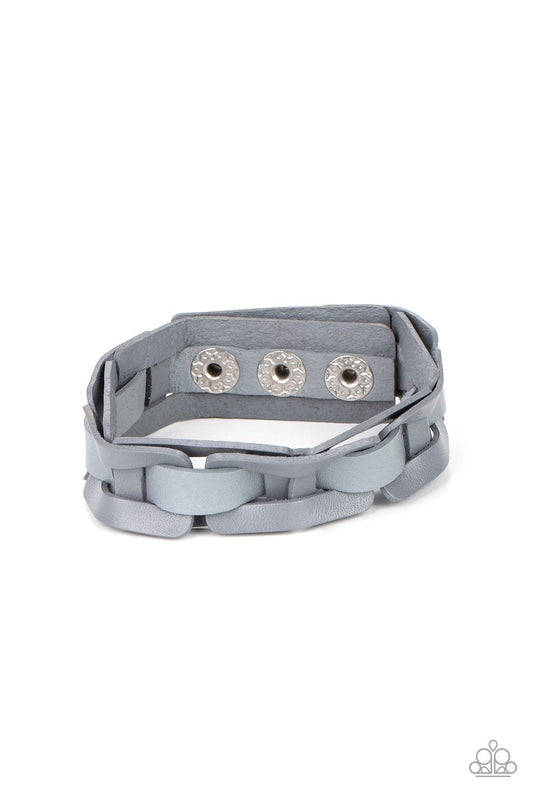 Garage Band Grunge - Silver/Gray Leather Interconnecting Link Paparazzi Snap Bracelet