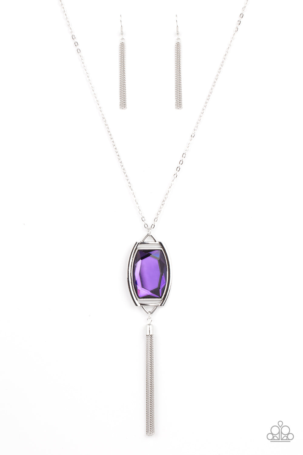 Timeless Talisman - Purple Oversized Gem & Silver Chain Pendant Paparazzi Necklace & matching earrings