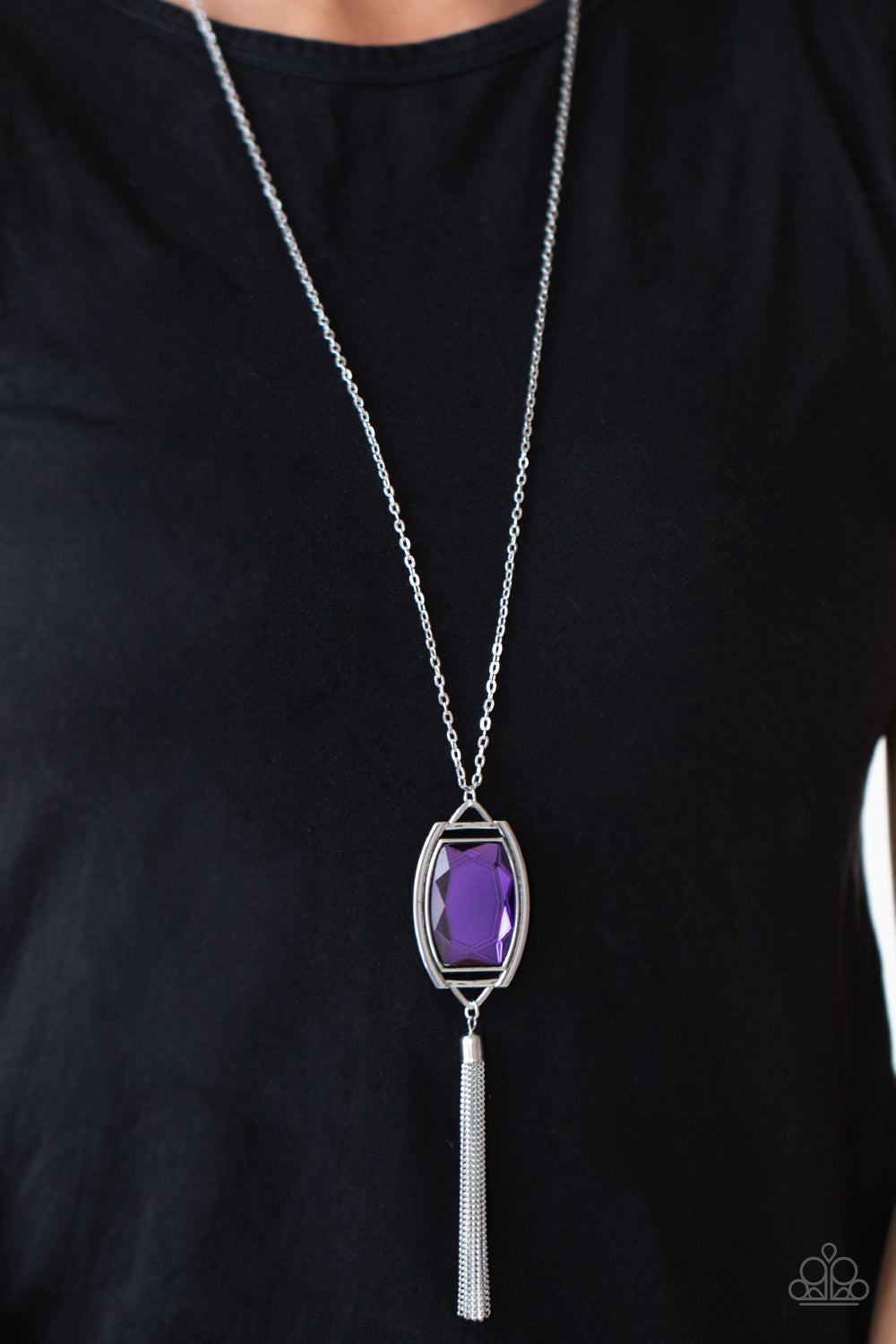 Timeless Talisman - Purple Oversized Gem & Silver Chain Pendant Paparazzi Necklace & matching earrings