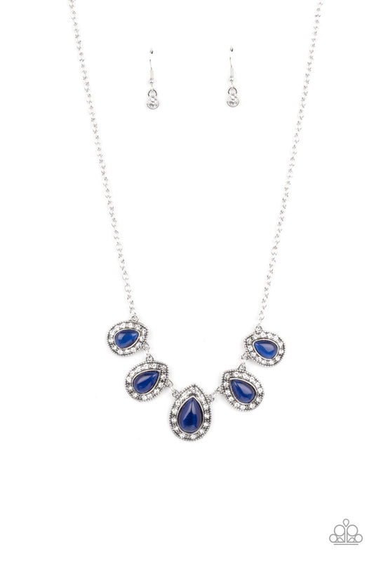 Everlasting Enchantment - Blue Cat's Eye Stone & White Rhinestone Paparazzi Necklace & matching earrings