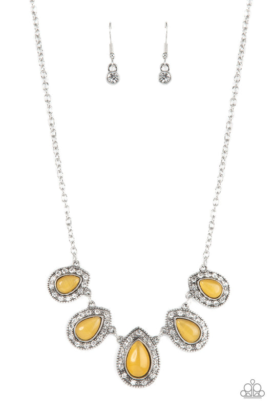 Everlasting Enchantment - Yellow Cat's Eye Stones/White Rhinestone Paparazzi Necklace & matching earrings