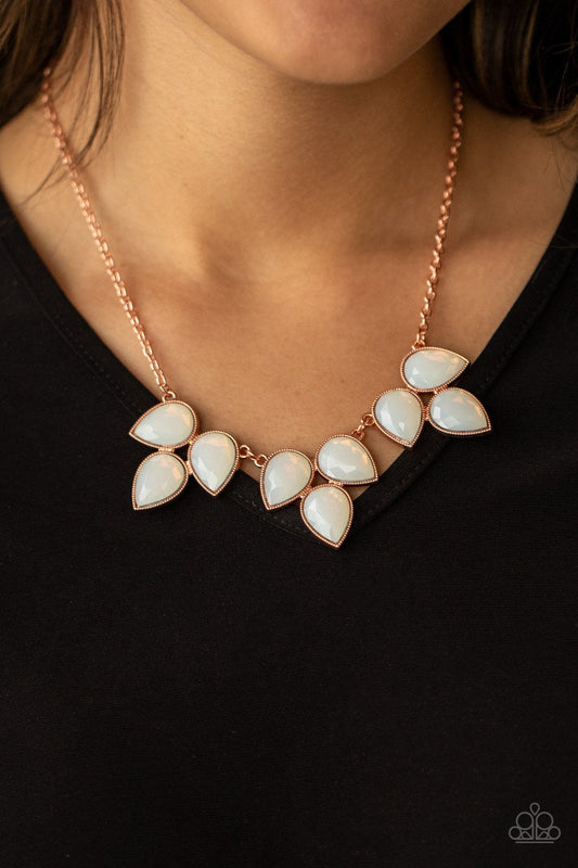 Prairie Fairytale - Copper/Dewy White Teardrop Beaded Paparazzi Necklace & matching earrings