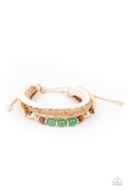 Natural-Born Navigator - Green Stones/Wooden Beads/Metallic Accent Paparazzi Urban Bracelet