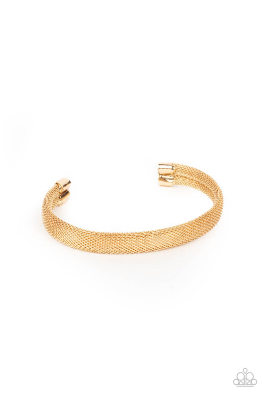 Ready, Willing, and CABLE - Gold Mesh-Like Chain Paparazzi Men's Cuff Bracelet