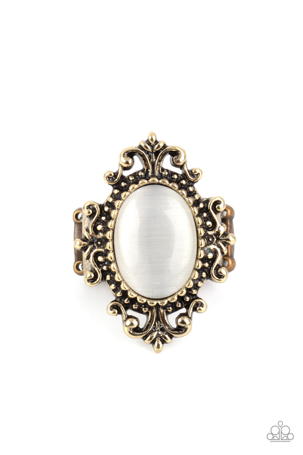 Can You SEER What I SEER - Brass Frame & White Cat's Eye Stone Paparazzi Ring