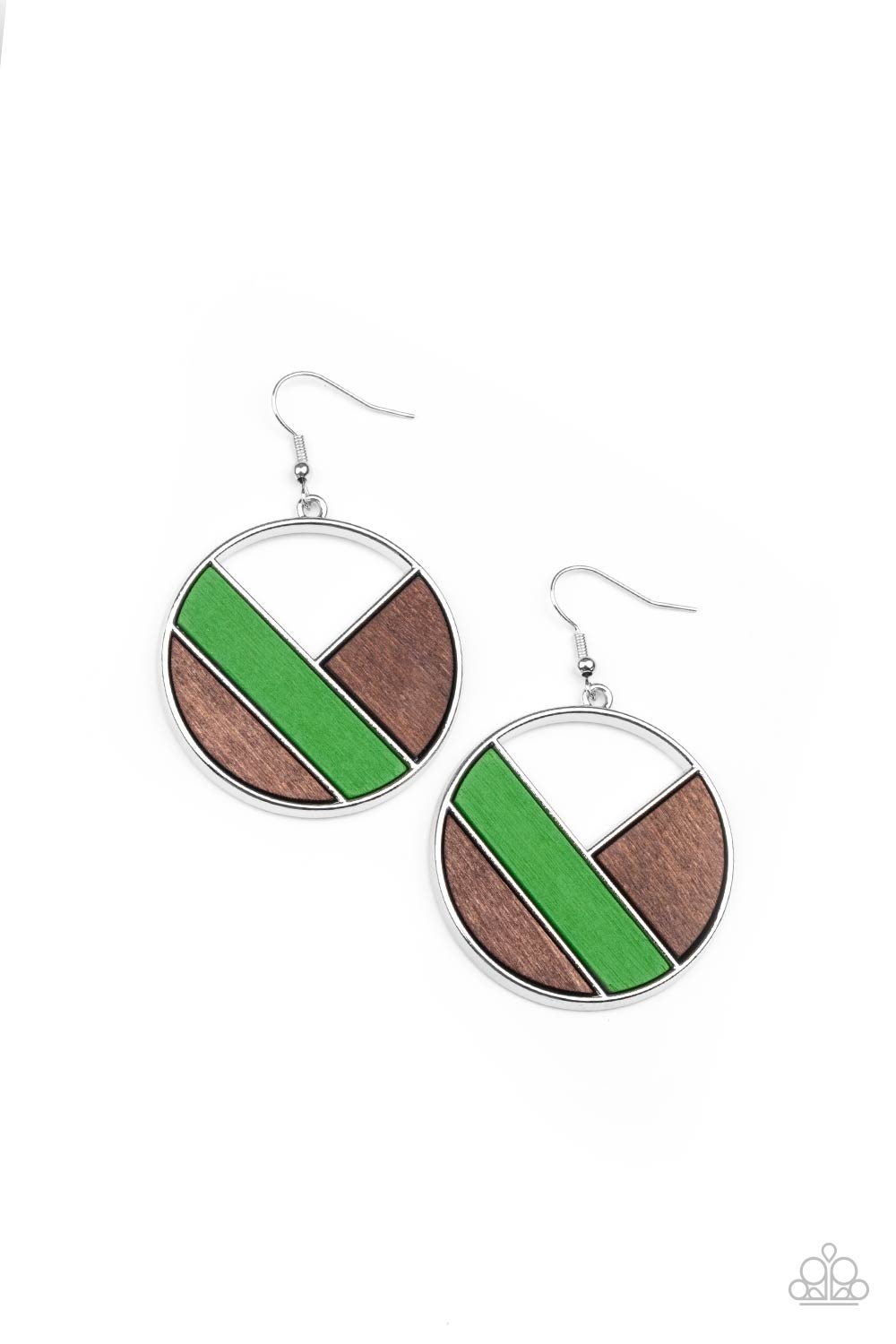Don't Be MODest - Green & Brown Wooden Paparazzi Earrings