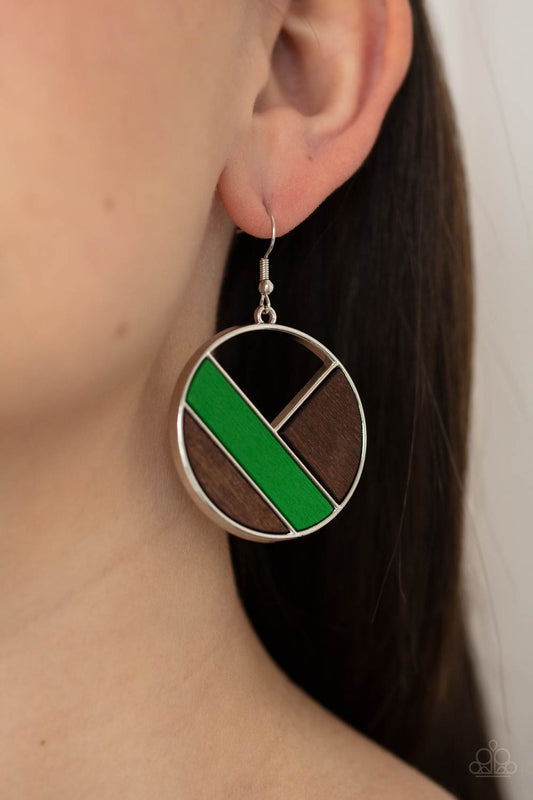 Don't Be MODest - Green & Brown Wooden Paparazzi Earrings