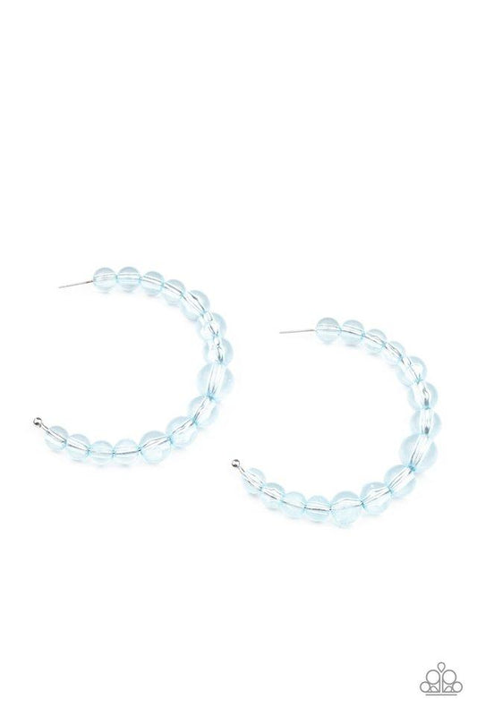 In The Clear - Blue Cerulean Beaded Paparazzi Hoop Earrings