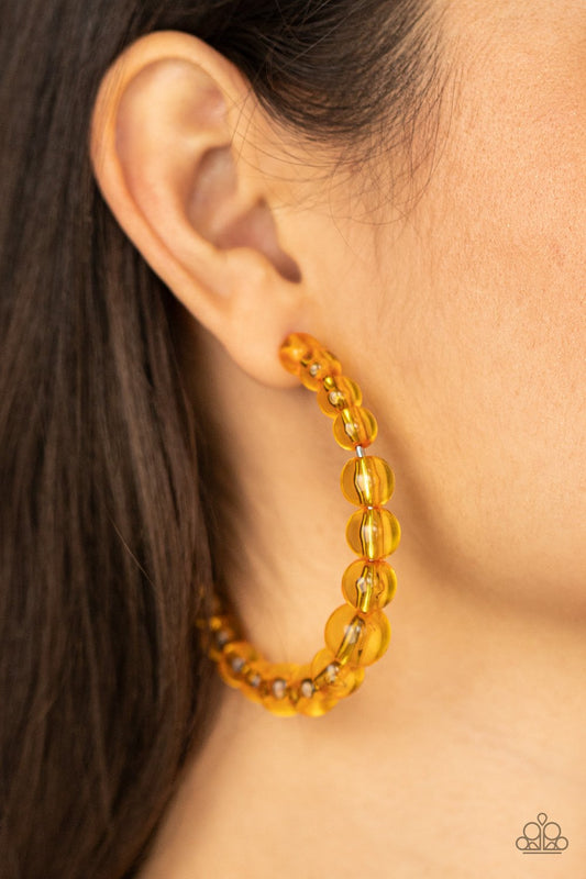 In The Clear - Orange Marigold Beaded Paparazzi Hoop Earrings