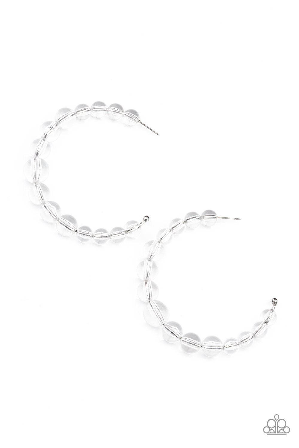 In The Clear - White Clear Beaded Paparazzi Hoop Earrings