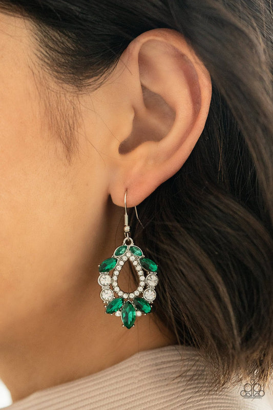 New Age Noble - Green & White Rhinestone Paparazzi Earrings