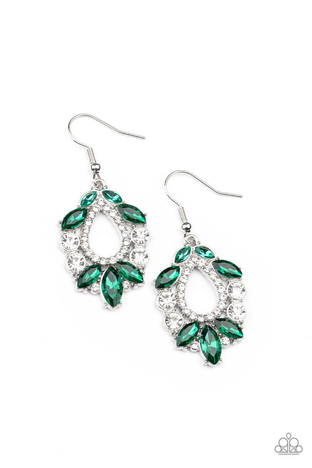 New Age Noble - Green & White Rhinestone Paparazzi Earrings