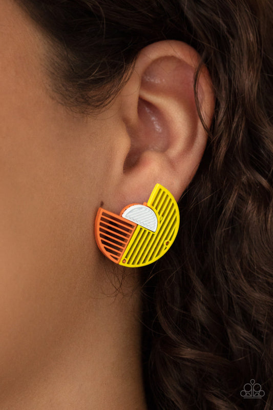 It’s Just an Expression - Yellow, Orange, & White Airy Stenciled Pattern Paparazzi Earrings