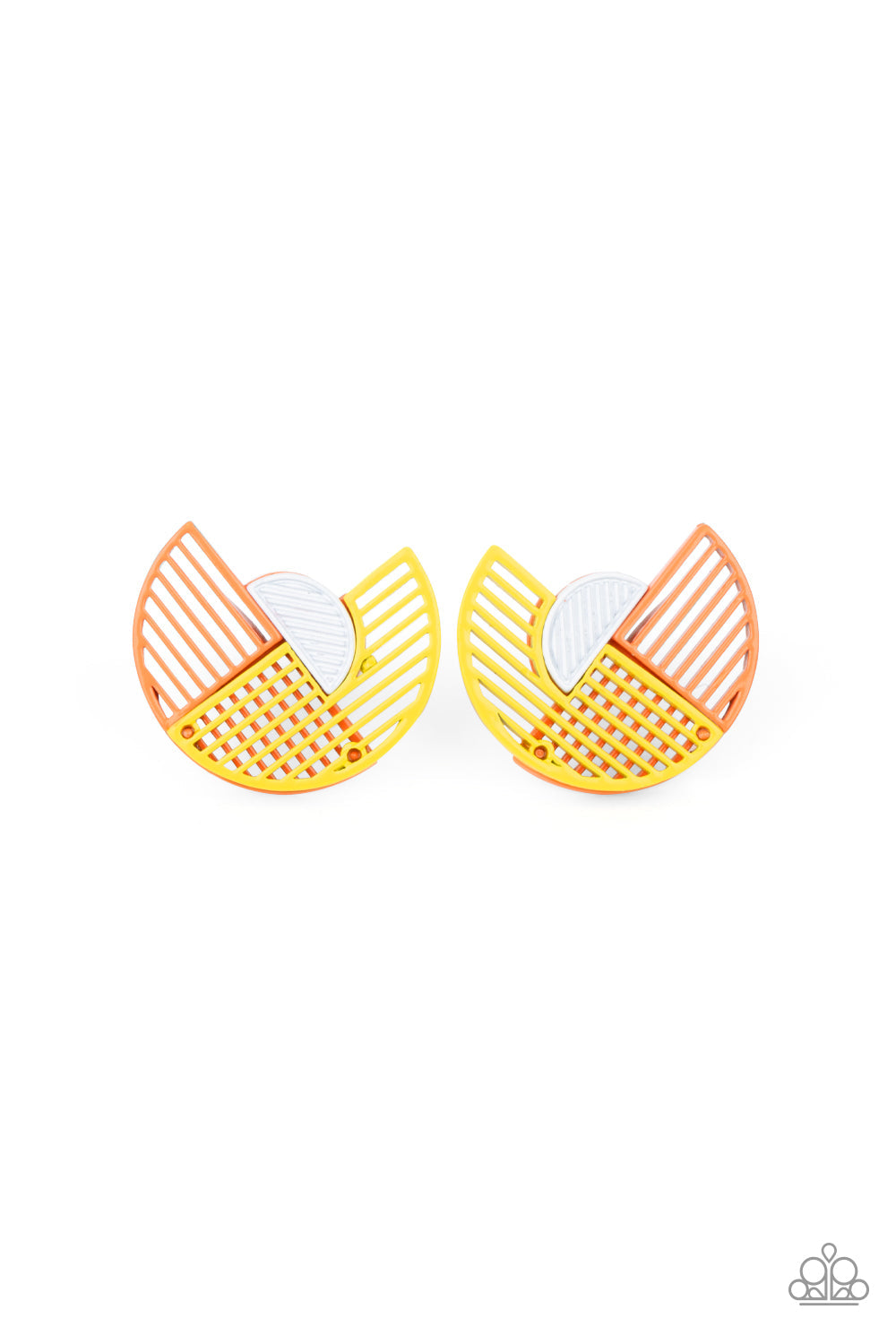 It’s Just an Expression - Yellow, Orange, & White Airy Stenciled Pattern Paparazzi Earrings