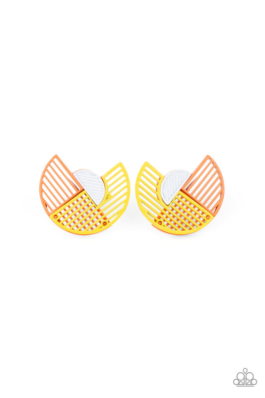 It’s Just an Expression - Yellow, Orange, & White Airy Stenciled Pattern Paparazzi Earrings