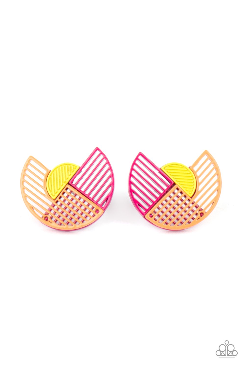 It's Just an Expression - Pink, Orange, & Yellow Linear Pattern Paparazzi Post Earrings