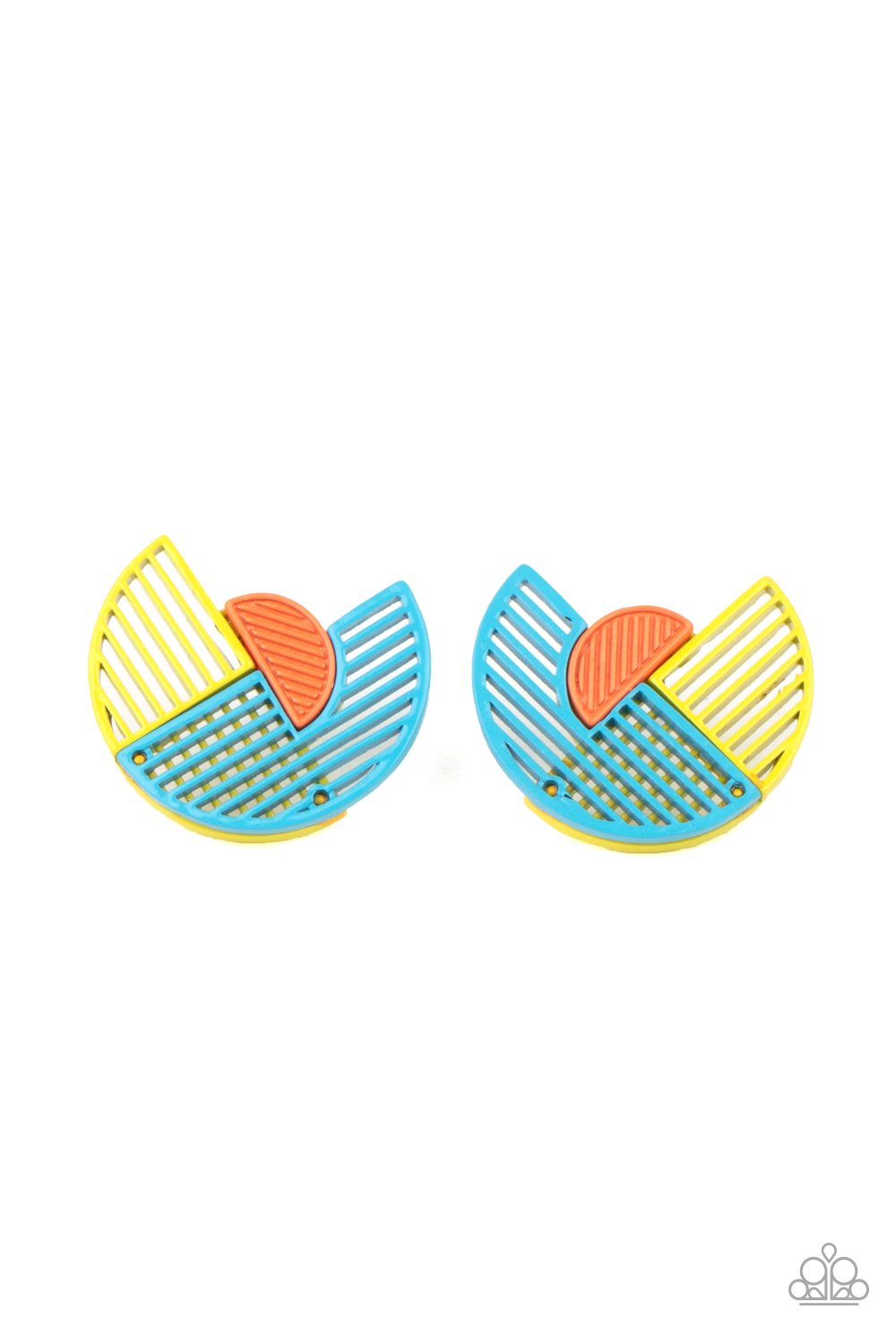 It's Just an Expression - Blue, Yellow & Orange Linear Stenciled Paparazzi Post Earrings