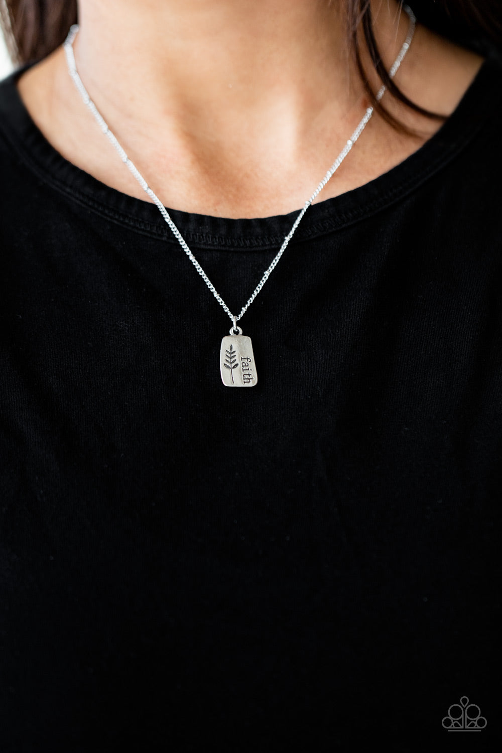 Faith Over Fear - Silver Asymmetrical "Faith" Plate Pendant Paparazzi Necklace & matching earrings